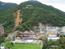 The tunnel entrance of the Works is 180m away and 100m below the top of the natural terrain where the landslide occurred.